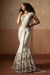 Buy_Quench A Thirst_White Georgette, Net Embroidery, Fishtail Pre-draped Saree And Blouse Set _Online_at_Aza_Fashions