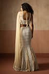 Shop_Quench A Thirst_Beige Net, Georgette Embroidery, Fishtail Pre-draped Saree And Blouse Set _at_Aza_Fashions