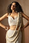 Shop_Quench A Thirst_Beige Georgette, Net Embroidery, Embellished Fishtail Saree And Blouse Set _Online_at_Aza_Fashions