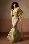 Quench A Thirst_Green Net, Georgette Sequins, Embellished Fishtail Pre-draped Saree And Blouse Set _Online_at_Aza_Fashions