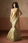 Buy_Quench A Thirst_Green Net, Georgette Sequins, Embellished Fishtail Pre-draped Saree And Blouse Set _at_Aza_Fashions