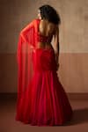 Shop_Quench A Thirst_Red Net, Georgette Sequins, Fishtail Pre-draped Saree And Embellished Blouse Set _at_Aza_Fashions
