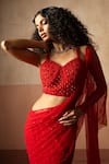 Buy_Quench A Thirst_Red Net, Georgette Sequins, Fishtail Pre-draped Saree And Embellished Blouse Set _Online_at_Aza_Fashions