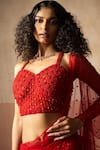 Shop_Quench A Thirst_Red Net, Georgette Sequins, Fishtail Pre-draped Saree And Embellished Blouse Set _Online_at_Aza_Fashions