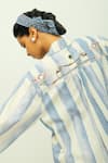 OFRIDA_Sky Blue Poplin Embroidery Collared Bloomist Striped Shirt With Floral Motifs _at_Aza_Fashions