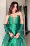 Buy_Label Flamingo By Vrinda_Green Chanderi, Organza Mirrors, Gota Patti Mukaish Embroidered Gharara Set _at_Aza_Fashions