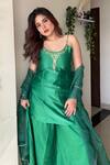 Shop_Label Flamingo By Vrinda_Green Chanderi, Organza Mirrors, Gota Patti Mukaish Embroidered Gharara Set 