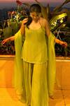 Buy_Label Flamingo By Vrinda_Green Georgette, Organza Embroidery, Sequins, Floral Hand Kurta Gharara Set _at_Aza_Fashions