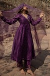 Buy_Label Flamingo By Vrinda_Purple Chanderi, Organza Metallic Thread, Mukaish Anarkali Angrakha Set _at_Aza_Fashions