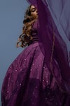 Shop_Label Flamingo By Vrinda_Purple Chanderi, Organza Metallic Thread, Mukaish Anarkali Angrakha Set _at_Aza_Fashions