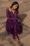 Buy_Label Flamingo By Vrinda_Purple Chanderi, Organza Metallic Thread, Mukaish Anarkali Angrakha Set _Online