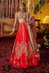 Buy_The Royaleum_Red Silk Embroidery, Zari, Sequins Square Neck Lalima Blouse Lehenga And Dupatta _at_Aza_Fashions