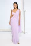 Ekaya Banaras_Purple Chiffon Lilac Movable Brooch Saree With Running Blouse _Online_at_Aza_Fashions