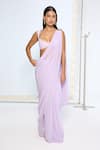 Buy_Ekaya Banaras_Purple Chiffon Lilac Movable Brooch Saree With Running Blouse _at_Aza_Fashions