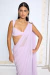 Ekaya Banaras_Purple Chiffon Lilac Movable Brooch Saree With Running Blouse _at_Aza_Fashions