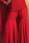 Richa Jaisinghani Label_Red Georgette Embroidery, Beads, Sequins Round Royal Scarlett Kurta Sharara Set _Online_at_Aza_Fashions