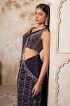 Shop_Libas Cafe by Nidhi & Ashish_Purple Crepe Embroidery, Metallic Thread Fishcut Lehenga Saree With Blouse _at_Aza_Fashions