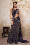 Buy_Libas Cafe by Nidhi & Ashish_Purple Crepe Embroidery, Metallic Thread Fishcut Lehenga Saree With Blouse _at_Aza_Fashions