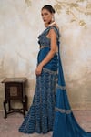 Shop_Libas Cafe by Nidhi & Ashish_Blue Crepe Embroidery V-neck Fishcut Lehenga Saree With Blouse _at_Aza_Fashions