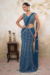 Buy_Libas Cafe by Nidhi & Ashish_Blue Crepe Embroidery V-neck Fishcut Lehenga Saree With Blouse _at_Aza_Fashions