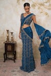 Buy_Libas Cafe by Nidhi & Ashish_Blue Crepe Embroidery V-neck Fishcut Lehenga Saree With Blouse _Online_at_Aza_Fashions
