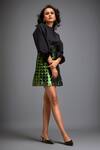 Deepika Arora_Black Cotton Cut Work Mandarin Collar Shirt And Metallic Skirt Set_Online_at_Aza_Fashions