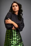 Deepika Arora_Black Cotton Cut Work Mandarin Collar Shirt And Metallic Skirt Set_at_Aza_Fashions