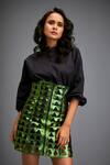Buy_Deepika Arora_Black Cotton Cut Work Mandarin Collar Shirt And Metallic Skirt Set