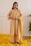 Buy_ASRUMO_Beige Organza, Viscose Zari, Embroidery, Lace Keyhole Neck And Taari Kurta Set _at_Aza_Fashions