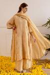 Buy_ASRUMO_Beige Organza, Viscose Zari, Embroidery, Lace Keyhole Neck And Taari Kurta Set _Online_at_Aza_Fashions