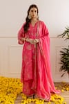 Buy_ASRUMO_Fuchsia Organza, Viscose Embroidery, Zari, Lace Keyhole Neck And Taari Kurta Set _Online_at_Aza_Fashions