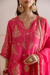 ASRUMO_Fuchsia Organza, Viscose Embroidery, Zari, Lace Keyhole Neck And Taari Kurta Set _at_Aza_Fashions