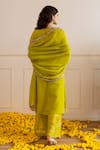 Shop_ASRUMO_Lime Viscose, Organza, Cotton Zari, Embroidery, Sequins, Lace Keyhole Kurta Set _at_Aza_Fashions