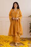 Buy_ASRUMO_Mustard Organza, Viscose Zari, Embroidery, Sequins, Lace And Taari Kurta Set _at_Aza_Fashions
