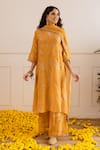 Shop_ASRUMO_Mustard Organza, Viscose Zari, Embroidery, Sequins, Lace And Taari Kurta Set _Online_at_Aza_Fashions