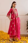 ASRUMO_Magenta Chanderi, Organza Embroidery, Zari, Cut Work Kurta Set With Dupatta _Online_at_Aza_Fashions