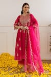 Shop_ASRUMO_Magenta Chanderi, Organza Embroidery, Zari, Cut Work Kurta Set With Dupatta _Online_at_Aza_Fashions
