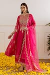 ASRUMO_Magenta Chanderi, Organza Embroidery, Zari, Cut Work Kurta Set With Dupatta _at_Aza_Fashions