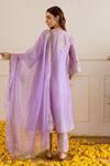 Shop_ASRUMO_Lilac Chanderi, Organza Embroidery, Zari, Lace V-neck Motif Kurta Set _at_Aza_Fashions