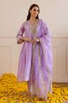 Buy_ASRUMO_Lilac Chanderi, Organza Embroidery, Zari, Lace V-neck Motif Kurta Set _at_Aza_Fashions