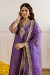 ASRUMO_Purple Chanderi, Organza Embroidery, Zari, Sequins Orchid Hand Kurta Set _Online_at_Aza_Fashions
