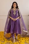 Buy_ASRUMO_Purple Chanderi, Organza Embroidery, Zari, Sequins Orchid Hand Kurta Set _at_Aza_Fashions