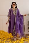 Shop_ASRUMO_Purple Chanderi, Organza Embroidery, Zari, Sequins Orchid Hand Kurta Set _Online_at_Aza_Fashions