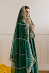ASRUMO_Emerald Green Chanderi, Organza Zari, Embroidery, Sequins And Tara Kurta Set _Online_at_Aza_Fashions
