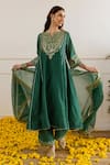 Buy_ASRUMO_Emerald Green Chanderi, Organza Zari, Embroidery, Sequins And Tara Kurta Set _Online_at_Aza_Fashions