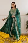ASRUMO_Emerald Green Chanderi, Organza Zari, Embroidery, Sequins And Tara Kurta Set _at_Aza_Fashions