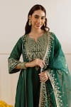 Buy_ASRUMO_Emerald Green Chanderi, Organza Zari, Embroidery, Sequins And Tara Kurta Set 