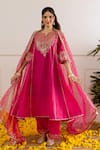 Buy_ASRUMO_Pink Chanderi, Organza Embroidery, Zari, Lace Keyhole Neck Kurta Set _at_Aza_Fashions
