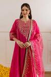 Buy_ASRUMO_Pink Chanderi, Organza Embroidery, Zari, Lace Keyhole Neck Kurta Set _Online_at_Aza_Fashions