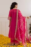 Shop_ASRUMO_Pink Chanderi, Organza Embroidery, Zari, Lace Keyhole Neck Kurta Set _at_Aza_Fashions